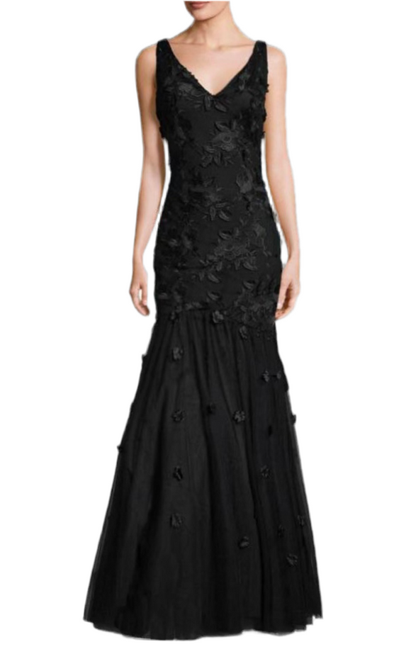 12 - lotus threads black floral applique mermaid gown