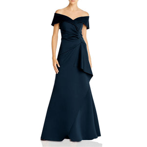 6 - aqua navy off the shoulder gathered ruffle gown