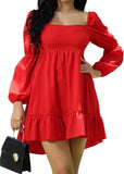 M - ssb red square neck tie back babydoll dress