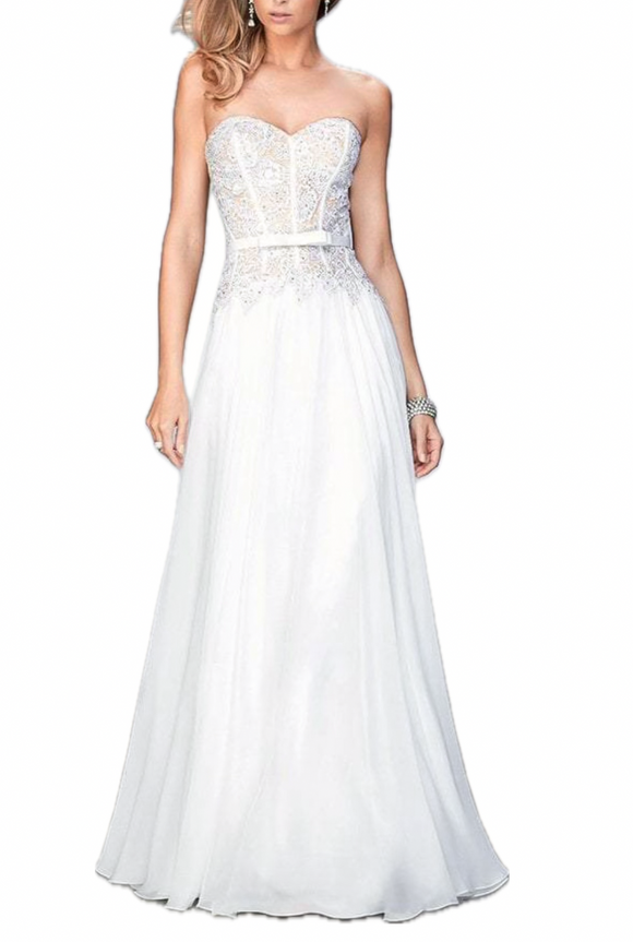2 - la femme white corseted belted strapless gown