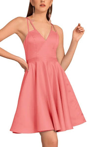 L - ssb peachy pink satin strappy fit & flare dress