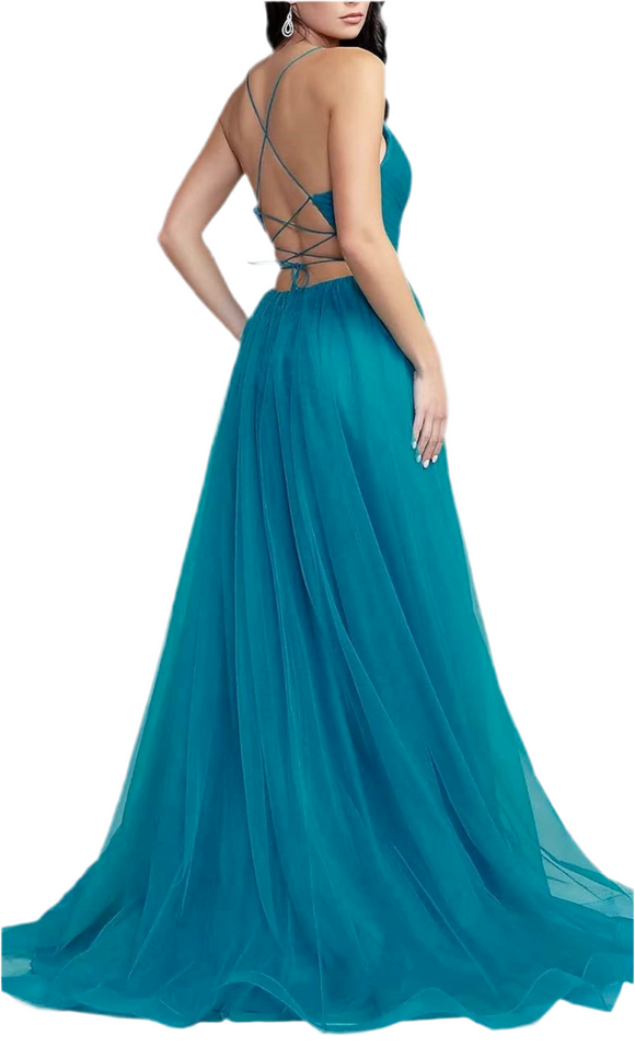 2 - ssb teal strappy back tulle ball gown
