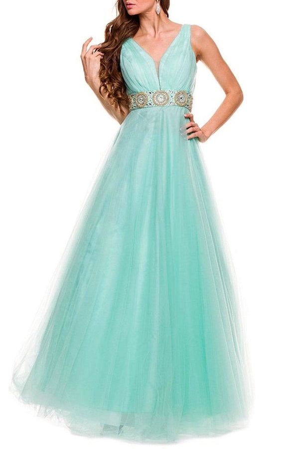 S - nox anabel mint green embellished waist tulle gown