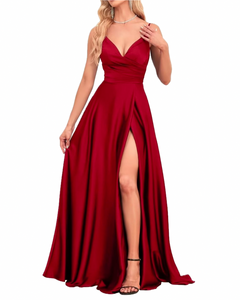 10 - ssb red faux wrap satin gown