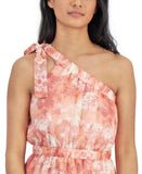 L - kit & sky orange one shoulder tied mini dress