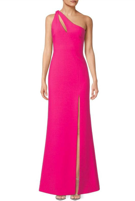 8 - aqua hot pink one shoulder gown
