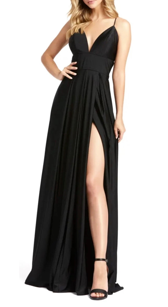 8 - ieena for mac duggal black stretch satin gown