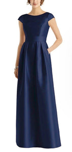 0 - alfred sung navy cap sleeve formal gown