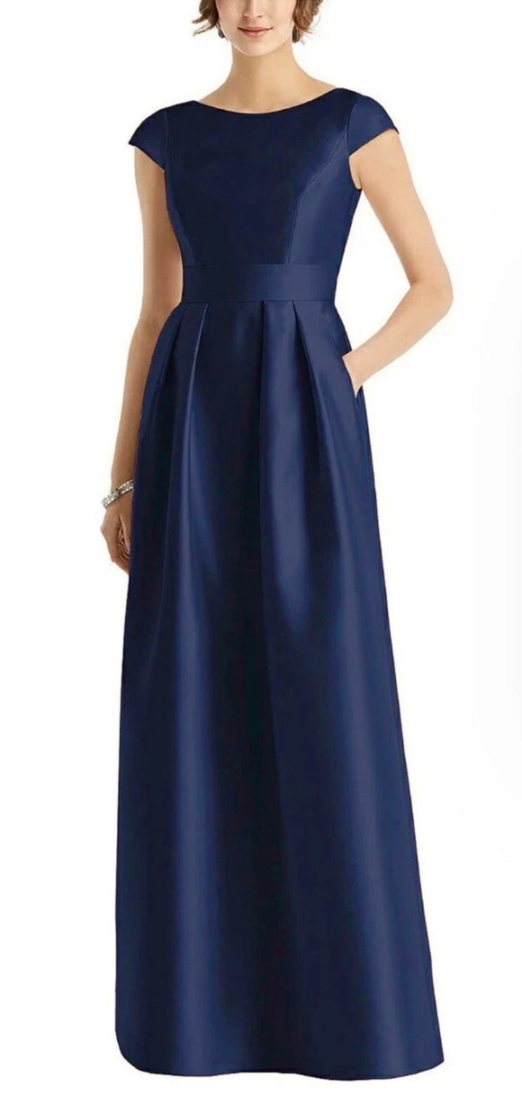 0 - alfred sung navy cap sleeve formal gown