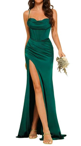 10 - ssb green satin corset gown