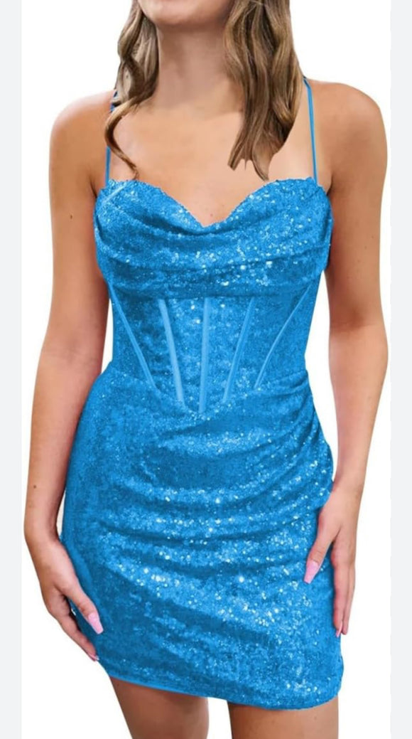 XS - ssb turquoise sequined corset mini dress