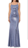 10 - betsy & adam blue sequin lace up gown