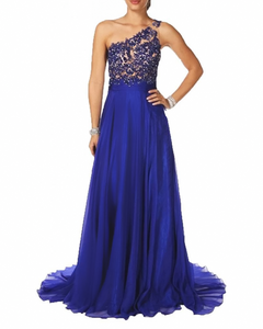 XS - aspeed royal blue one shoulder illusion gown