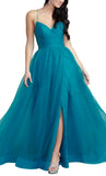 2 - ssb teal strappy back tulle ball gown