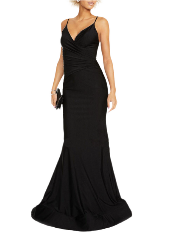 12 - glamour by terani couture black ruched mermaid gown
