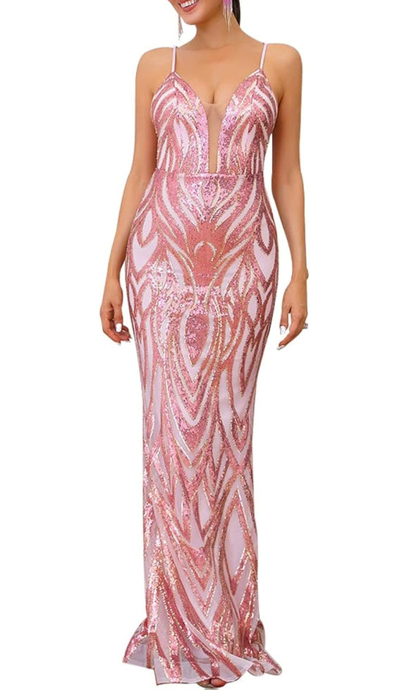 M - ssb pink patterned sequin mermaid gown