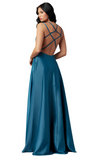 6 - promgirl ocean blue strappy back satin gown