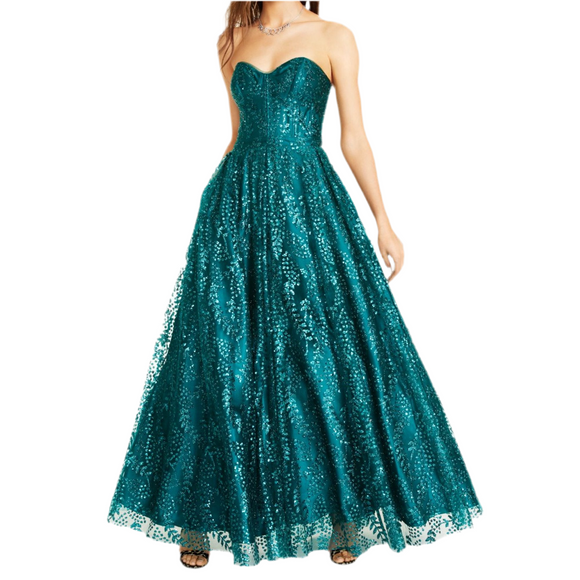 1 - blondie nites green strapless glitter ball gown