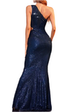 M - ssb navy small double cutout sequin gown