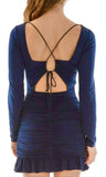 XL - bcx navy blue long sleeve ruched strappy back mini dress