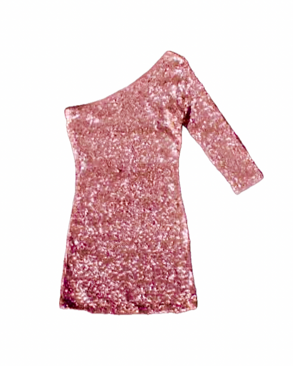 S - tea n rose pink one shoulder sequin party dress