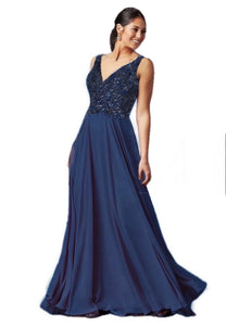 4 - promgirl navy embroidered illusion bodice chiffon gown