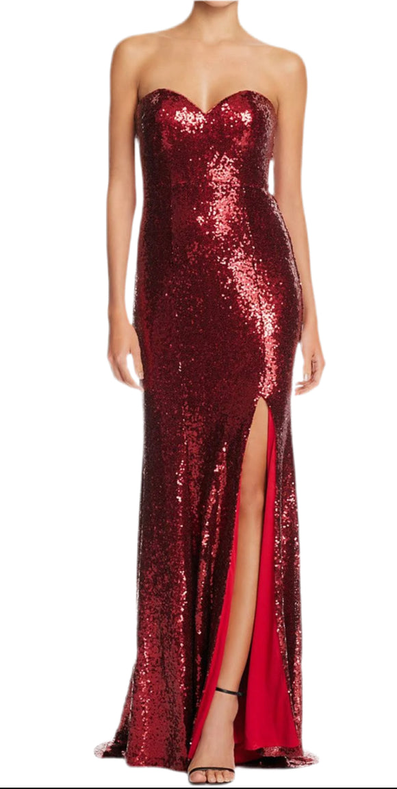 S - bariano red sequin fitted gown