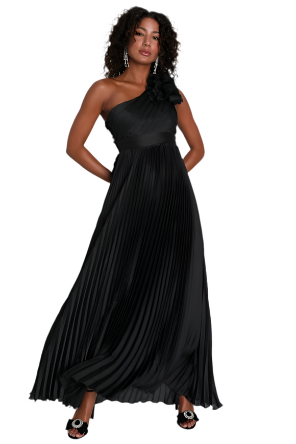 XS - lulus black one shoulder accordian pleated dress