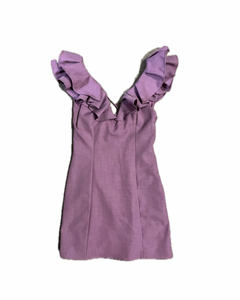 S - essue purple ruffled mini dress