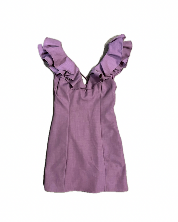 S - essue purple ruffled mini dress