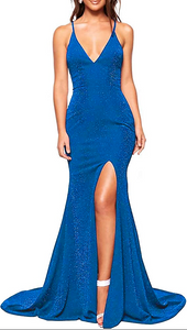 6 - ssb bright blue glitter fitted gown