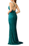 6 - ssb teal faux wrap sequin gown