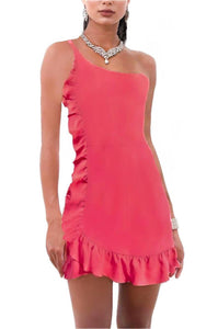 L - ruby rox pink one shoulder ruffle dress