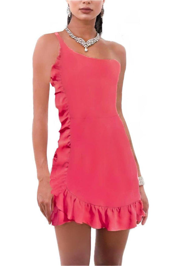 L - ruby rox pink one shoulder ruffle dress