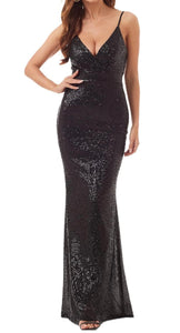 M - ssb black stretch sequin column gown