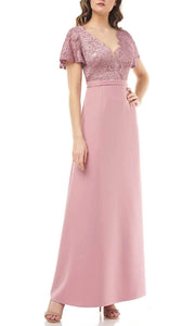 8 - js collections rose pink short sleeve lace bodice gown