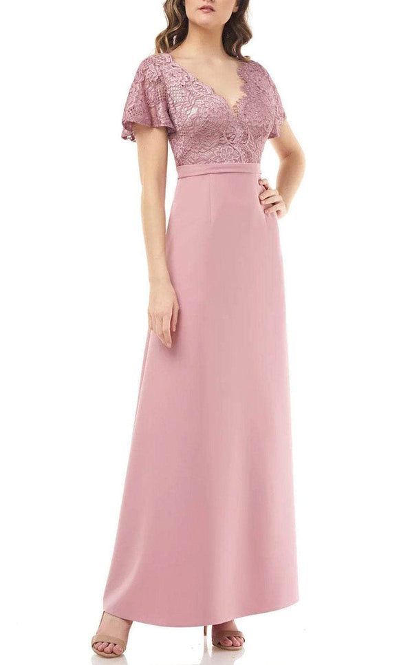 8 - js collections rose pink short sleeve lace bodice gown