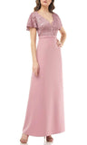 8 - js collections rose pink short sleeve lace bodice gown