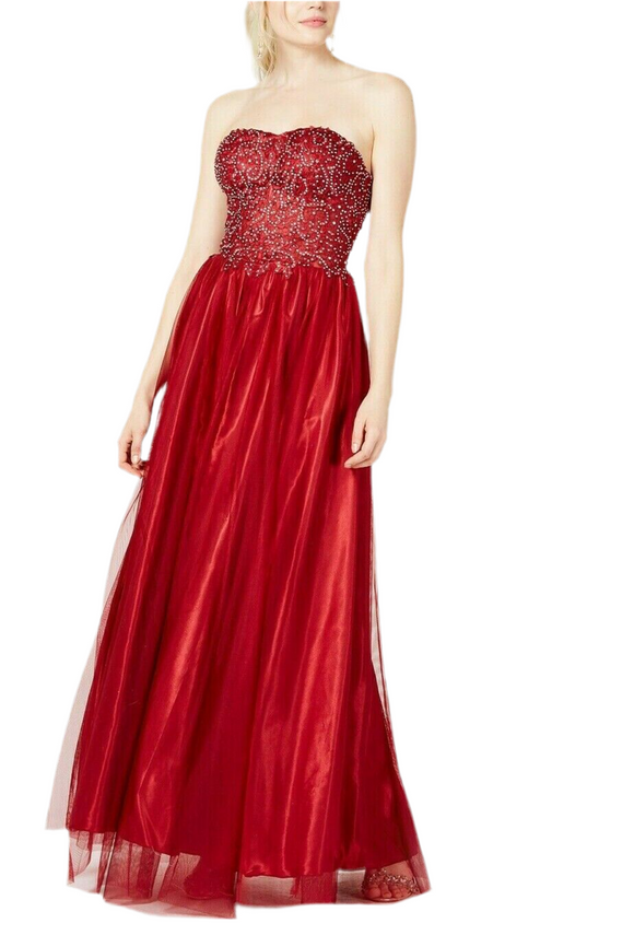 5 - sequin hearts red lace strapless dress