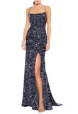 11 - midnight doll navy blue & silver sequin gown