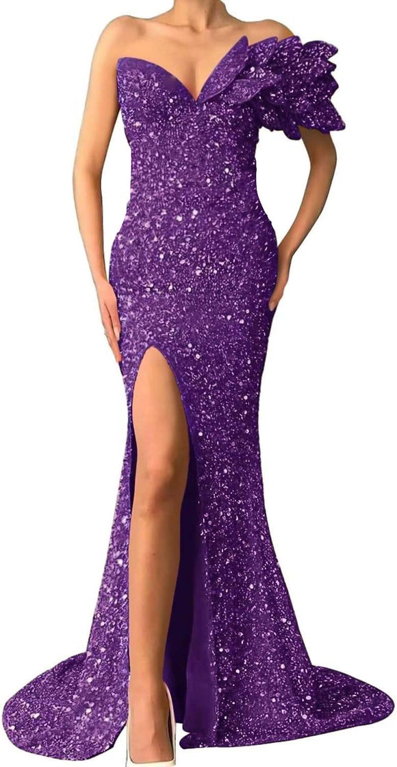 10 - ssb purple one shoulder sequin gown