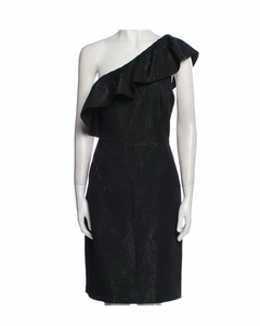 8 - halston heritage metallic black one shoulder cocktail dress
