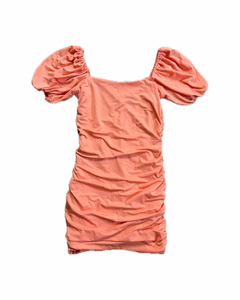 L - ssb tangerine puff sleeve ruched bodycon dress