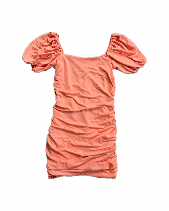 L - ssb tangerine puff sleeve ruched bodycon dress
