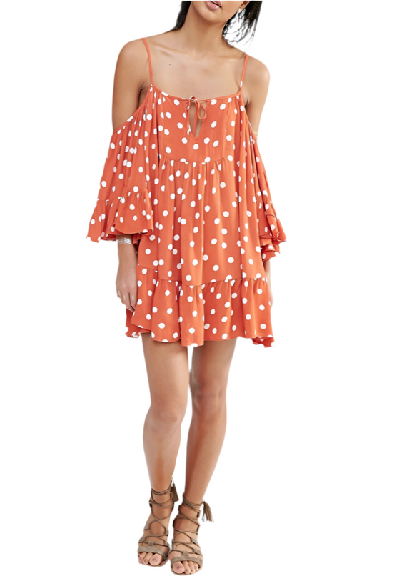 S - tularosa orange cold shoulder polka dot dress