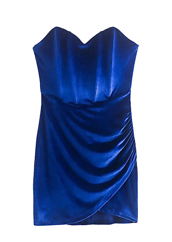 L - ssb blue velvet strapless corset dress