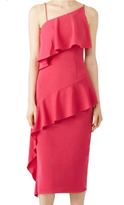 keepsake hot pink asymmetrical midi dress