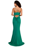 1 - crystal doll green one shoulder studded gown