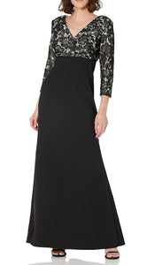 6 - js collections black lace 3/4 sleeve formal gown