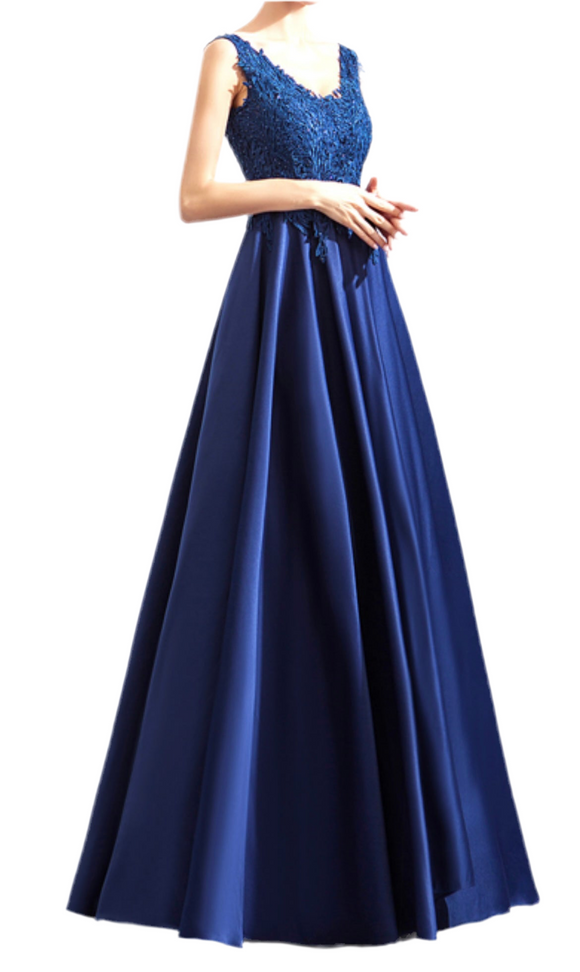 L - ssb blue lace matte satin ball gown with corset back
